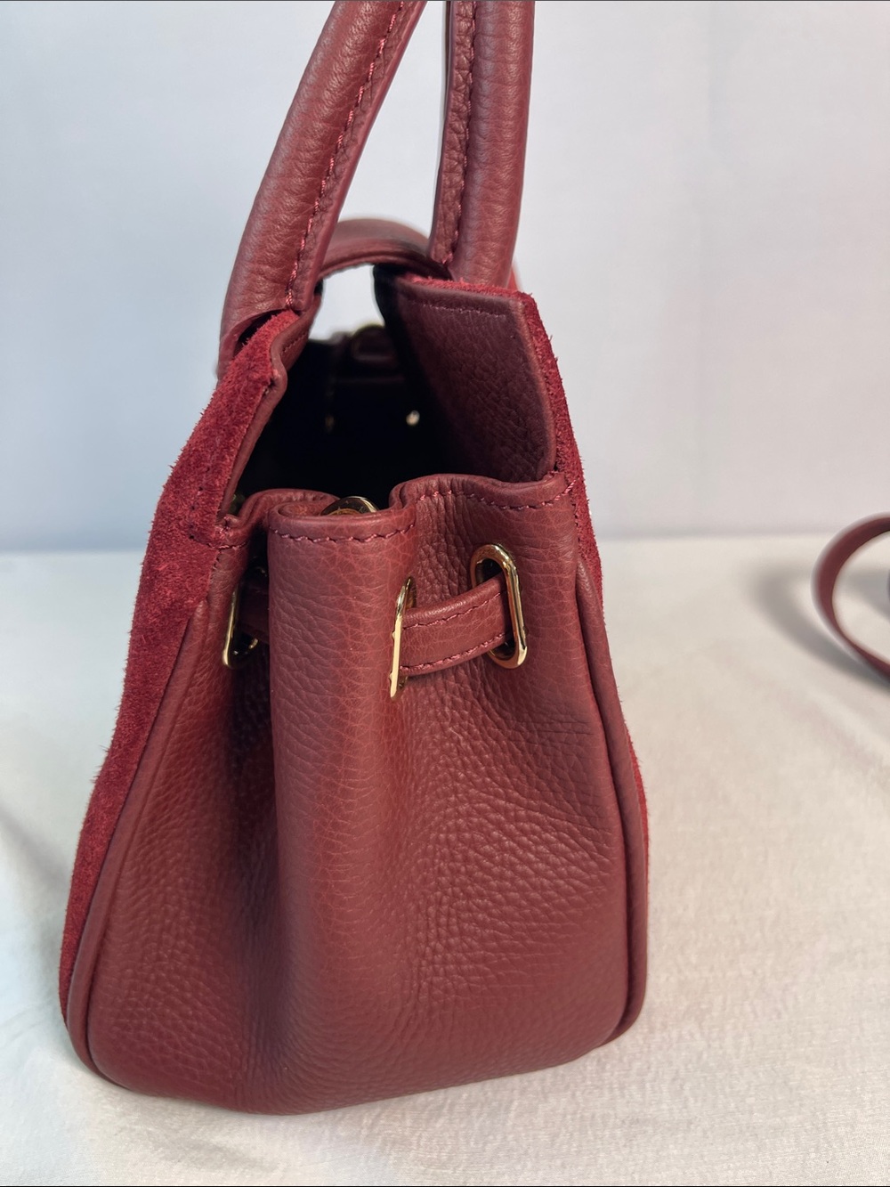 Fairfax & Favor Mini Windsor Ruby Suede Leather Handbag - Picture 5 of 13